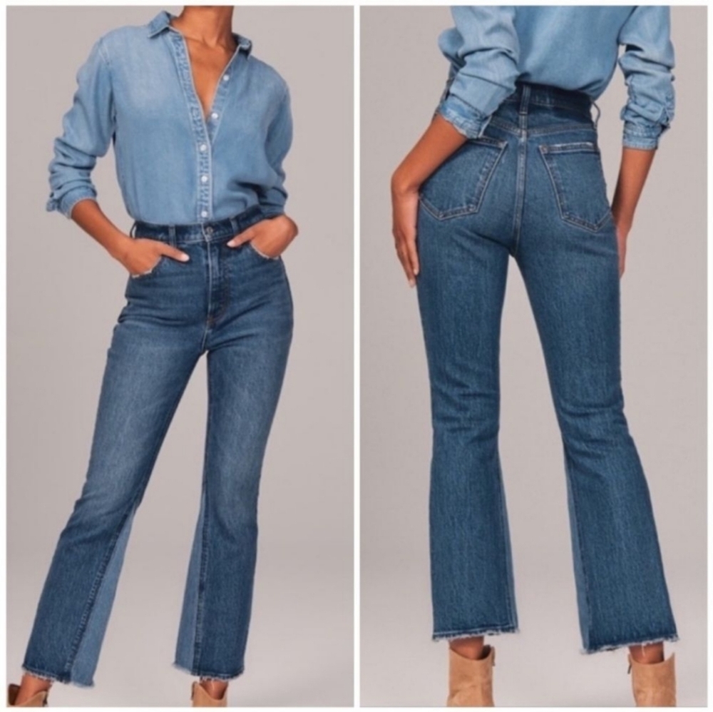 Abercrombie & Fitch Women's The Kick Flare Ultra High Rise Crop Jeans Raw Hem 4
